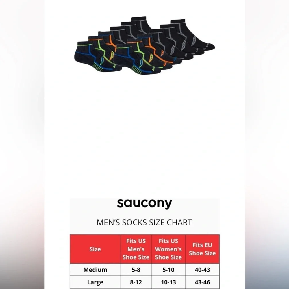 Saucony Men’s 6 Pack Mesh Ventilating Comfort Fit Black No-Show Socks NEW Size L - Picture 6 of 6